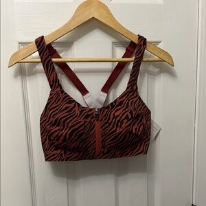 Victoria's Secret Red and Black Tiger-Print Front-Zip Sports Bra